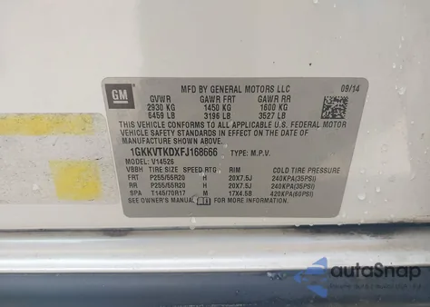 2015 GMC Acadia Denali from USA, damaged, VIN 1GKKVTKDXFJ168666